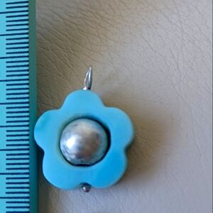 Natural Larimar Stone Flower And 925 Centre Ball Pendant